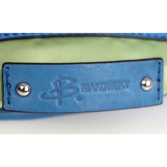 B.Makowsky BLUE GENUINE LEATHER STUDDED ZIP POCKET CROSSBODY SHOULDER BAG PURSE - Picture 11 of 16